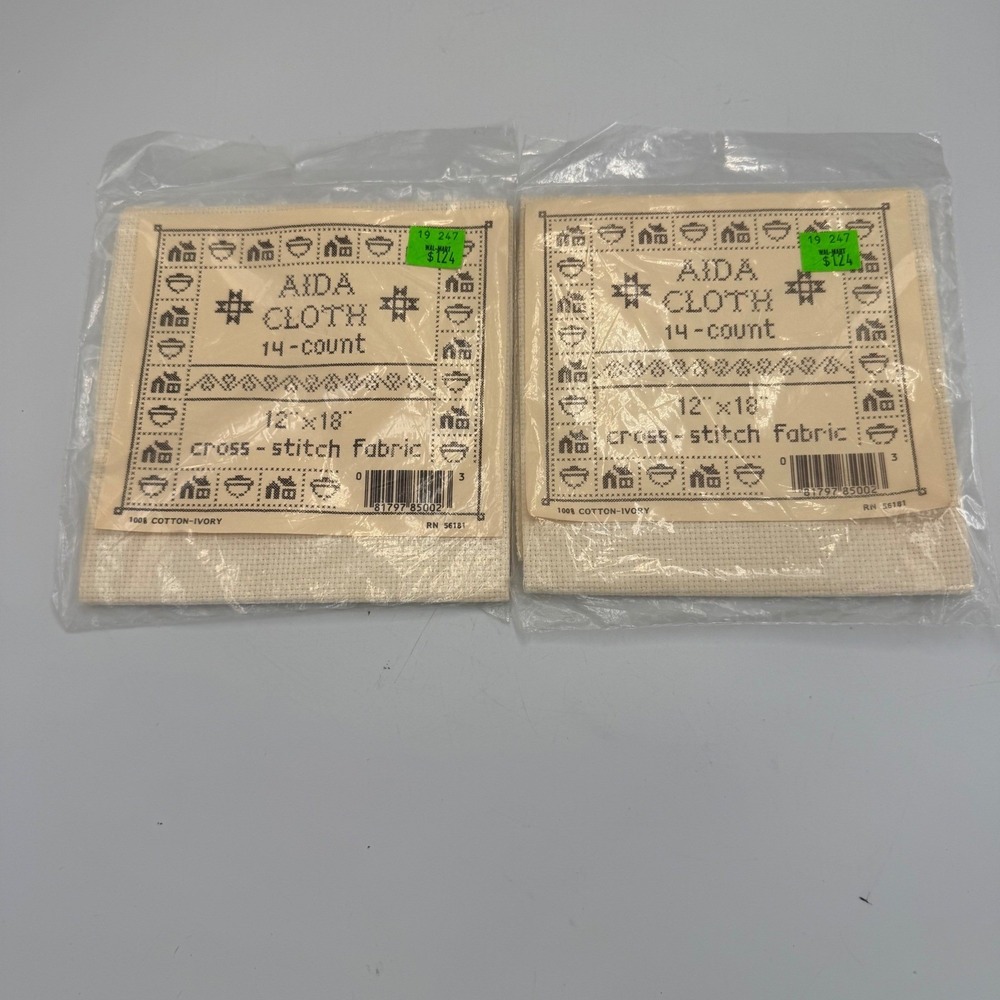 Vintage Oakhurst Aida Cloth 14 Count Cross Stitch Fabric Ivory 12x18 2 Pack